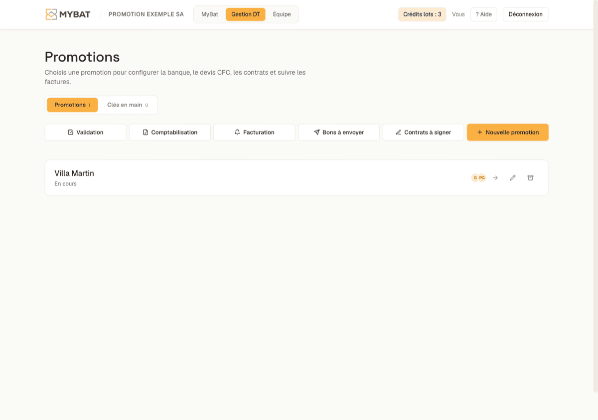 Gestion DT : promotions, files de validation, comptabilisation, facturation et bons à envoyer